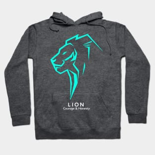 Lion Head Illustrate Turqois Blue Is the Symbol of Courage and Honesty Hoodie